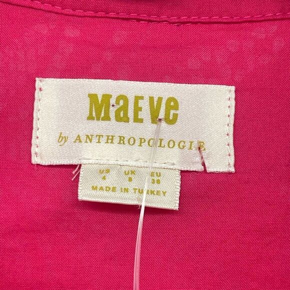 Maeve By Anthropologie Women’s Pink Open Lace Slim Button Down Blouse Top Size 4 - Picture 5 of 15